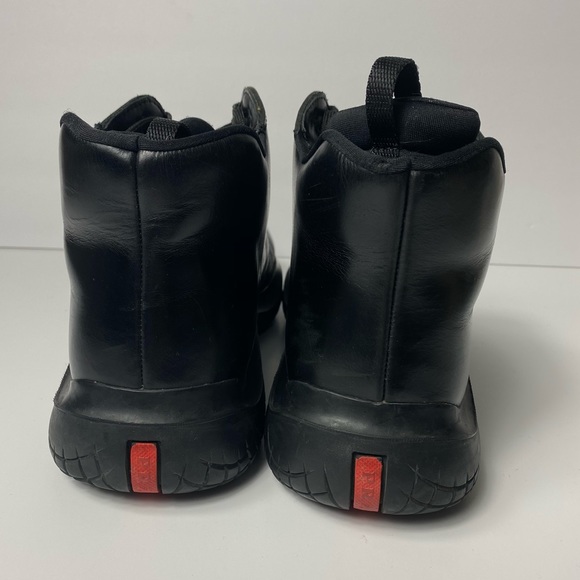 PRADA MEN VINTAGE CHUNKY DERBY BLACK LEATHER BOOTS HIGH TOP SIZE 8  NO BOX - Picture 4 of 8
